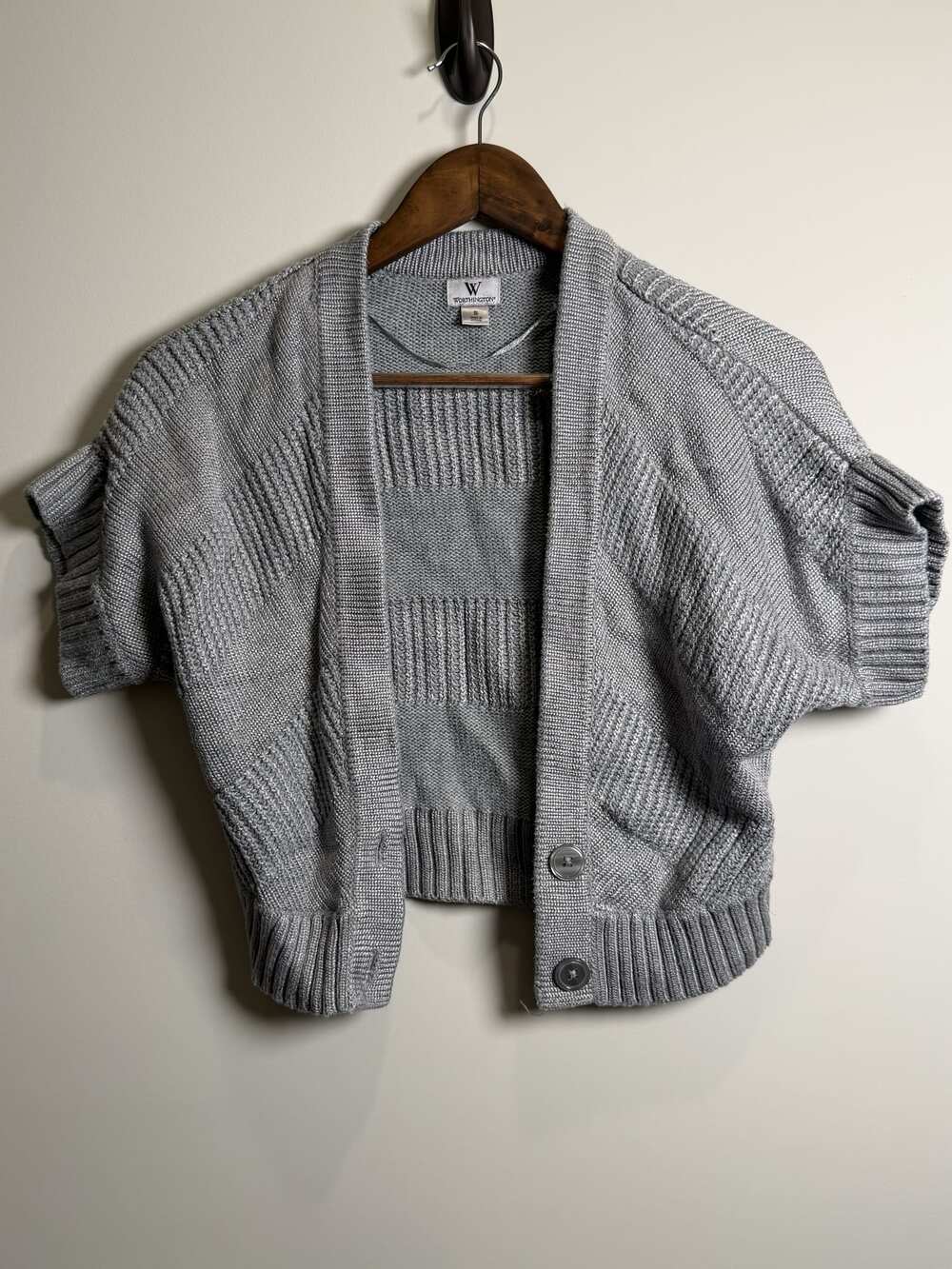 Worthington Gray Knit Short-Sleeve Open-Front Cardigan Sweater Size S